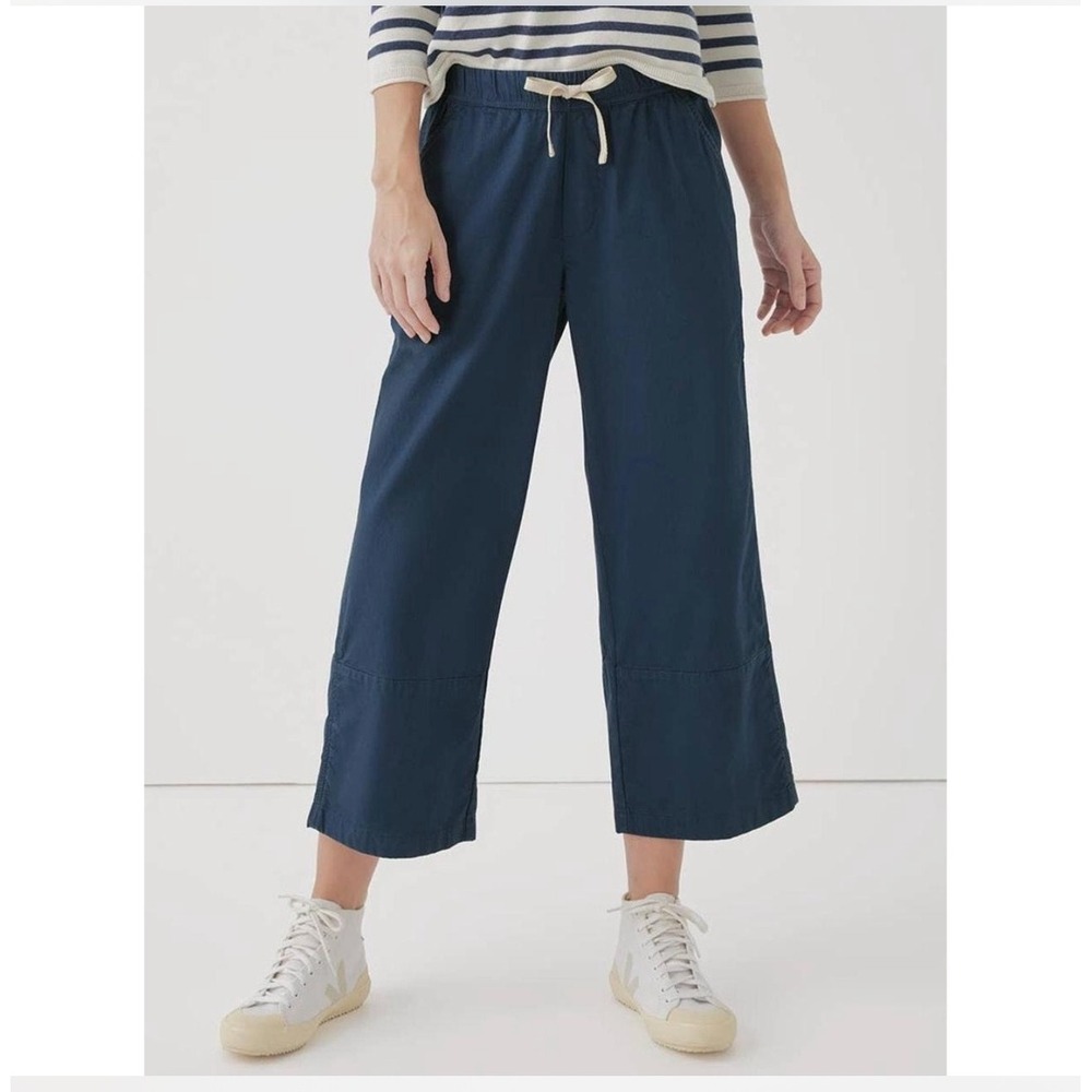 Pact Organic Cotton Wide Leg Crop‎ Pants M Blue Coastal Minimalist